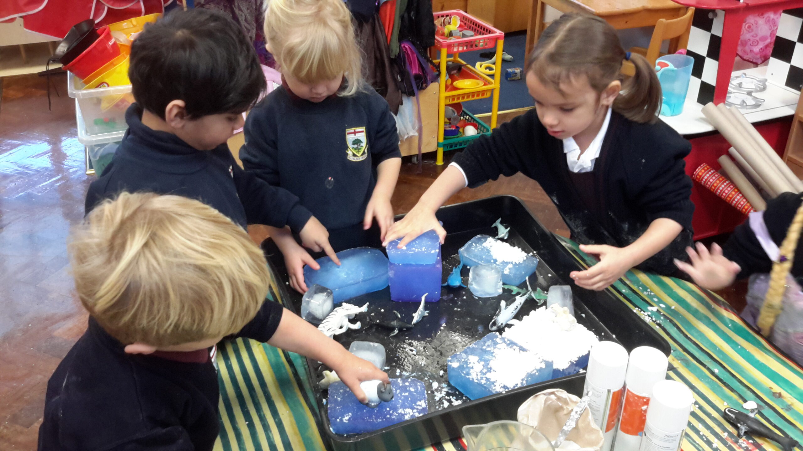 Children creating fake snow 