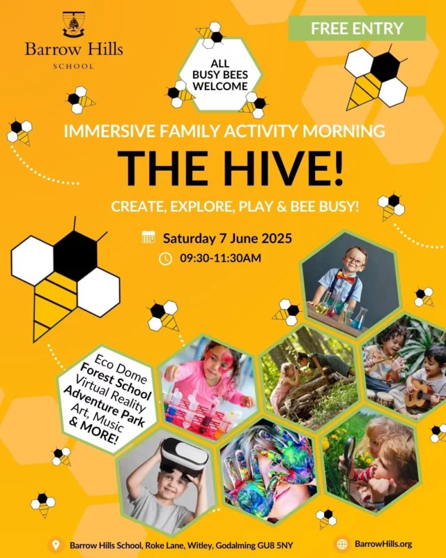 Dive into a busy HIVE of activity and immerse yourselves a world of wonder, discovery and imagination

Prepare to be busy as you create, explore and enjoy family fun in our vibrant outdoor setting. There’s something for every explorer and adventurer, and everyone is very welcome.

Free entry & all busy bees are welcome. We look forward to seeing you on Saturday 7 June at 9.30am!

For more info: https://www.barrowhills.org/2025/04/07/a-hive-of-activity-an-immersive-family-activity-morning/

#family #fun #immersive #activitymorning #barrowhills #bridewellschools